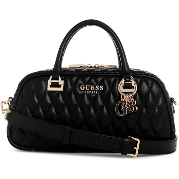 Valla small faux-leather black satchel with gold hardware zip closure stylish